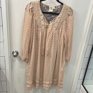 One September from Anthropologie Women's Cream/Dusty Rose 3/4 Sleeve Dress